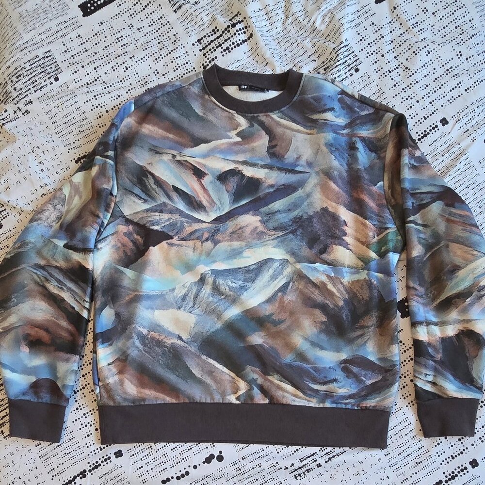 Simons Abstract Mineral-Print Sweatshirt – Patterned Grey | Size M